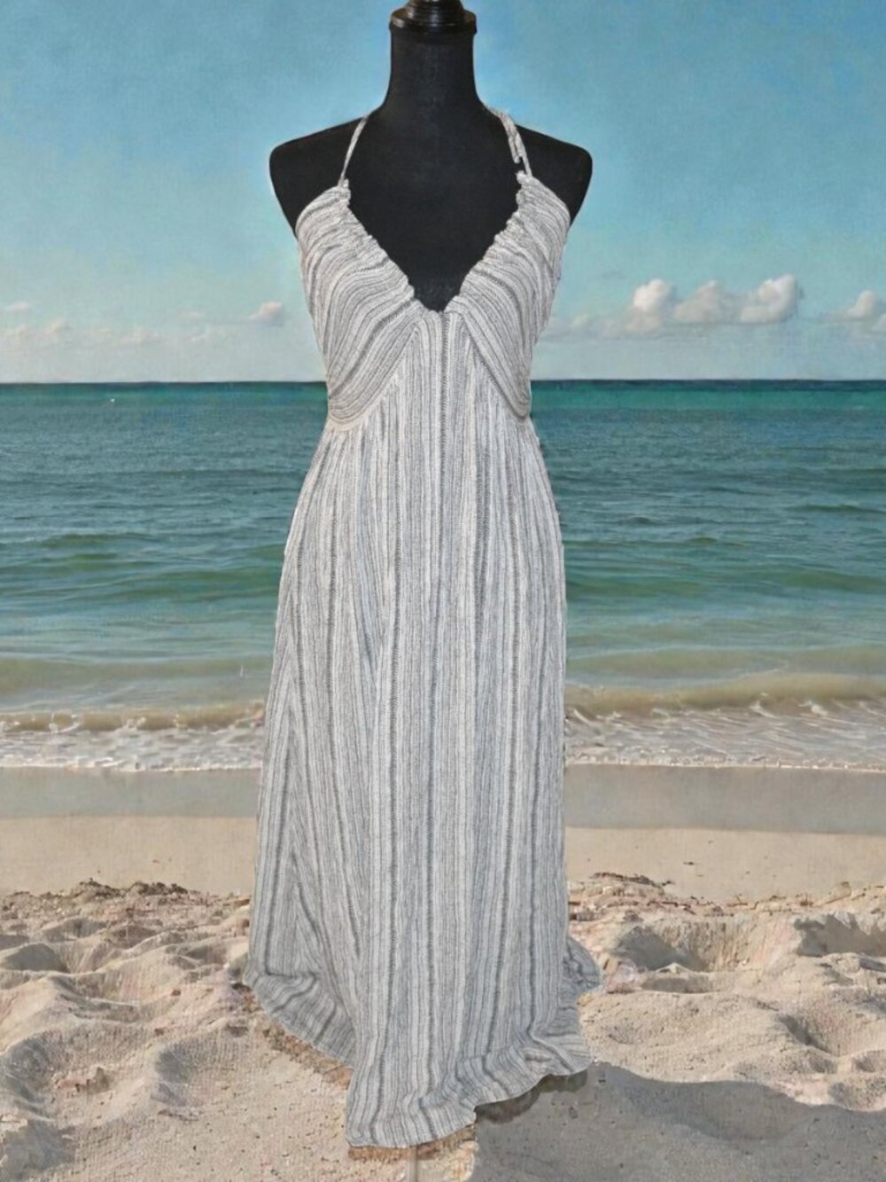 Cupshe Flowy Gray Beach Dress Long Sleeveless Vacation Resort Wear